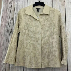 Vintage Dialogue Womens Linen Blend Embroidered Jacket size XS